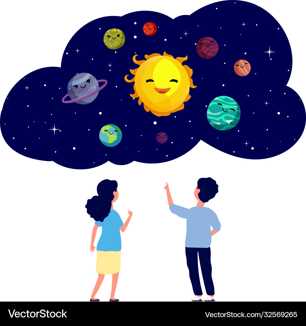 Children exploring planets astronomy lesson kids Children exploring planets astronomy lesson kids vector image