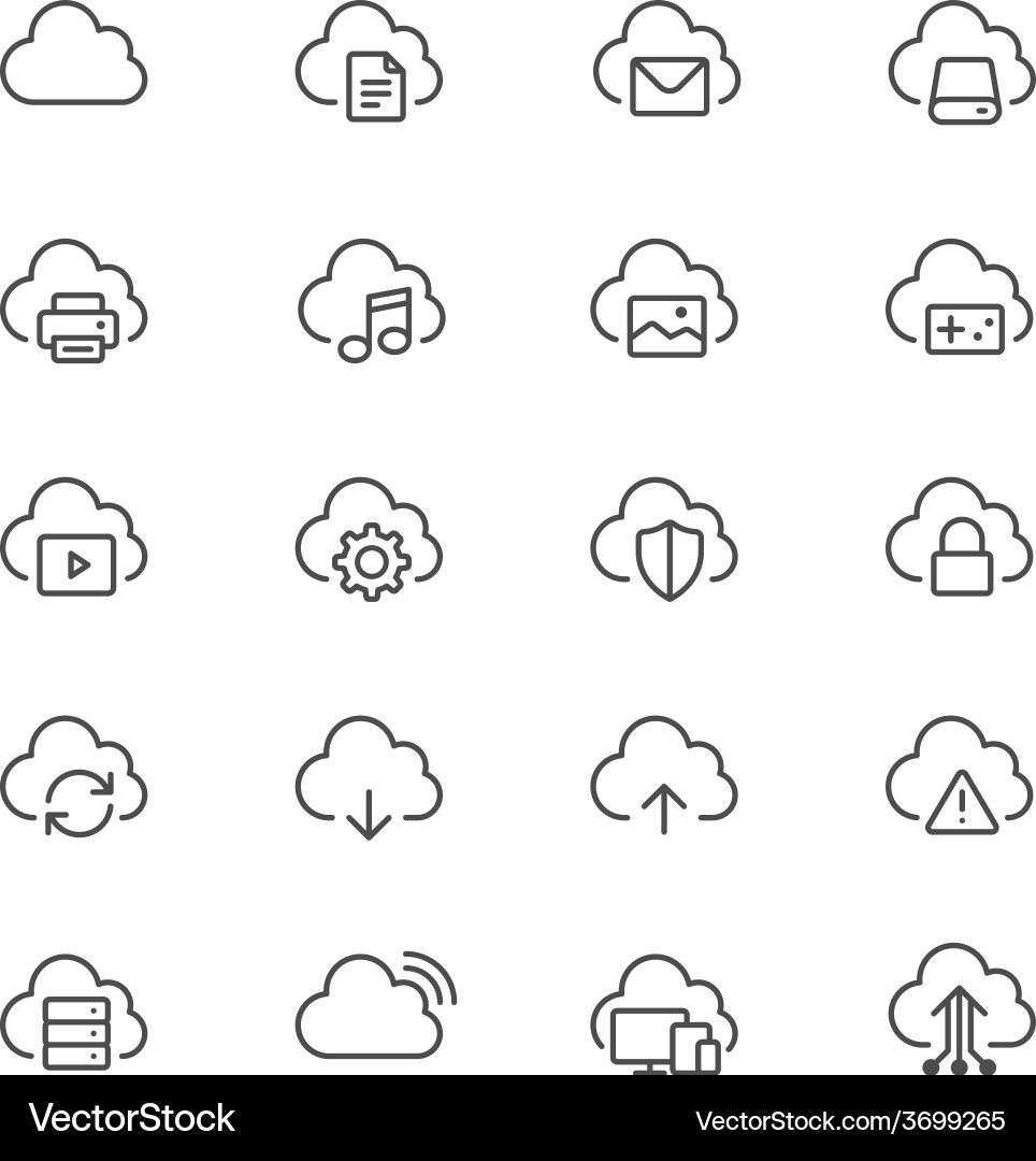 Cloud Computing Icons - Thin Style vector image