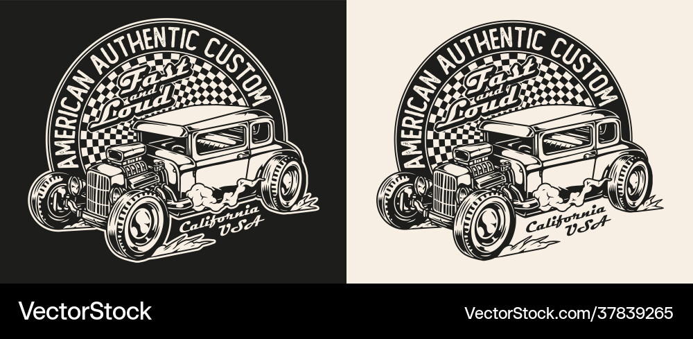 Hot rod vintage monochrome print Hot rod vintage monochrome print vector image