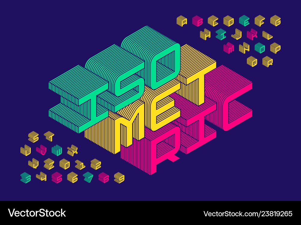 Isometric 3d font design three-dimensional Isometric 3d font design three-dimensional vector image