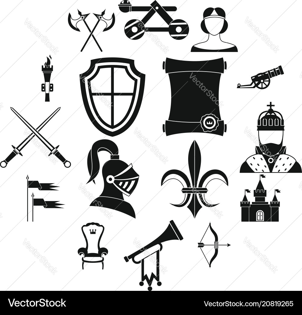 Knight medieval icons set simple style Knight medieval icons set simple style vector image
