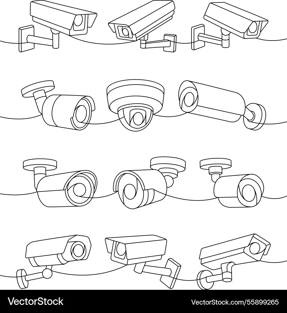 Security cameras one line continuous drawing Security cameras one line continuous drawing vector image