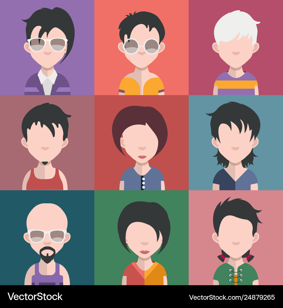 Set colorful avatars characters vector image