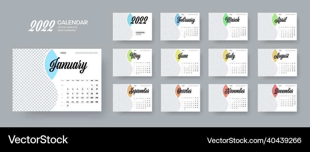 2022 Calendar Template - Color Insert vector image