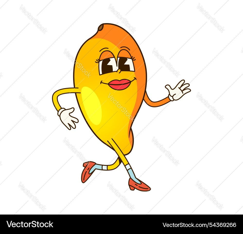 Cartoon retro groovy mango fruit character Cartoon retro groovy mango fruit character vector image
