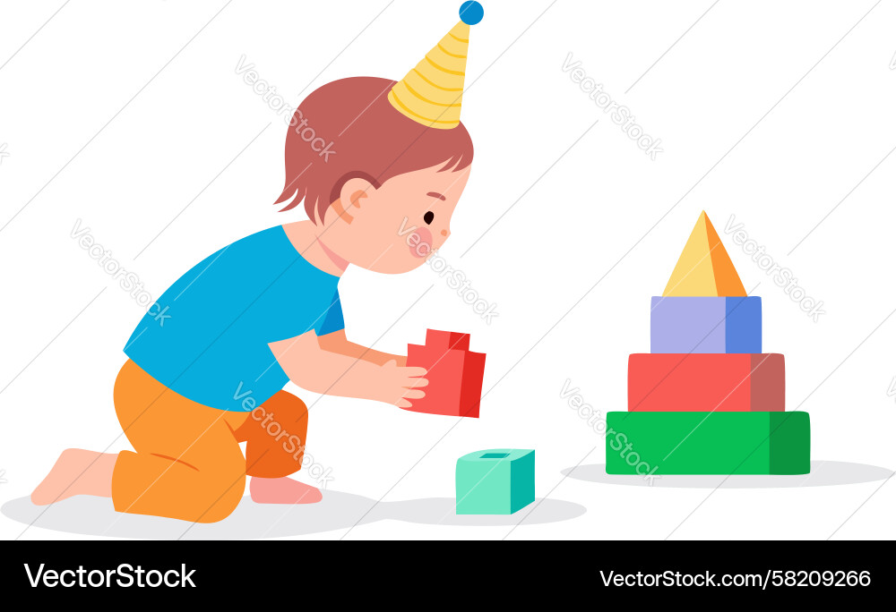 Child Playing with Blocks Vector Image