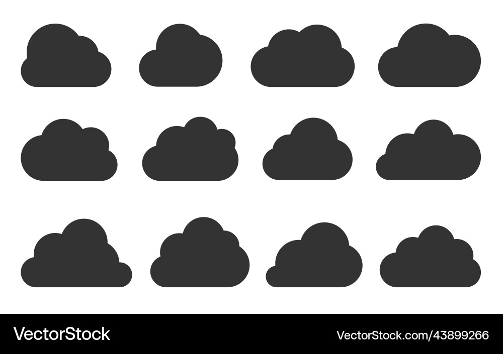 Flat cloud shape network web data black icon set Flat cloud shape network web data black icon set vector image