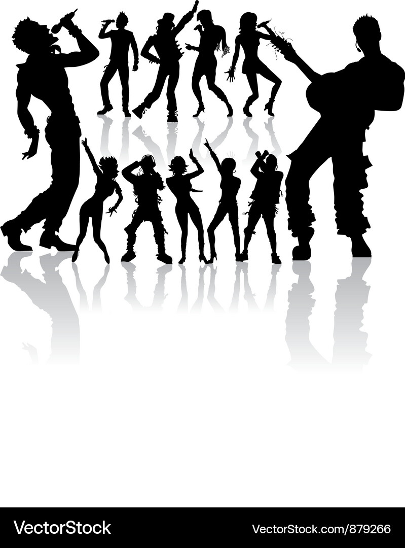 Silhouetted People Dancing and Singing Vector Image