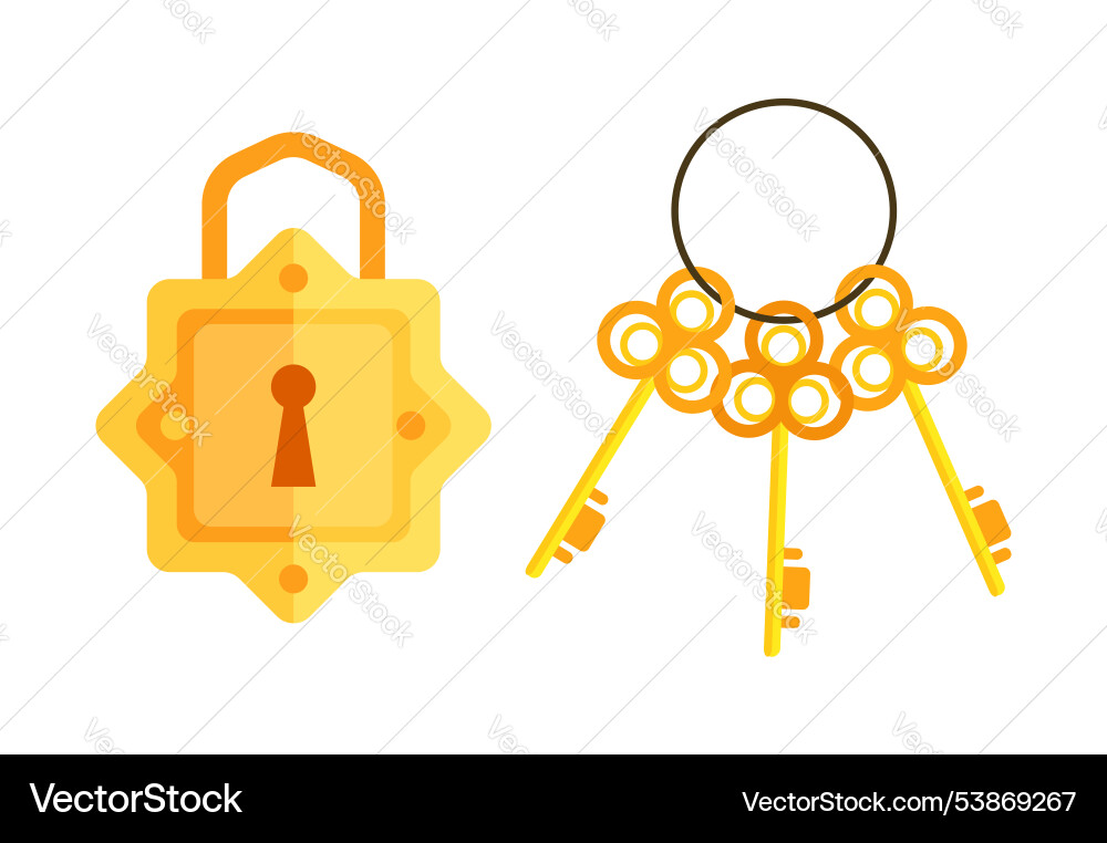 Golden padlock and keys showing security Golden padlock and keys showing security vector image