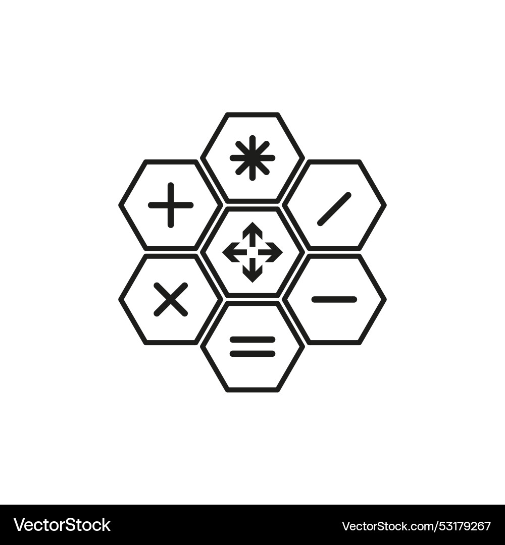 Hexagon buttons arithmetic math operations signs Hexagon buttons arithmetic math operations signs vector image