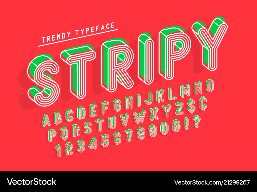 Striped 3d display font popart design alphabet Striped 3d display font popart design alphabet vector image