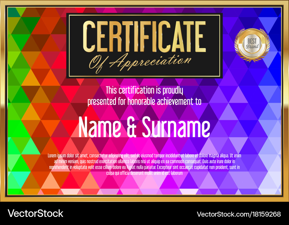Abstract colorful certificate with triangle 06 vector image