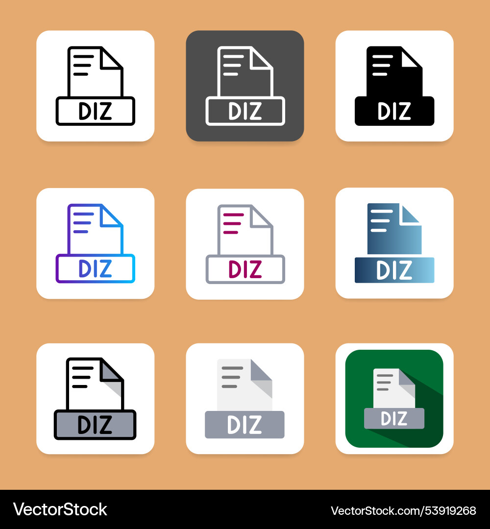 Set of diz file format document icons vector image