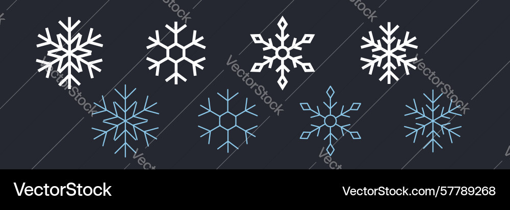 Snowflake thin and bold line icons set outline Vector Image