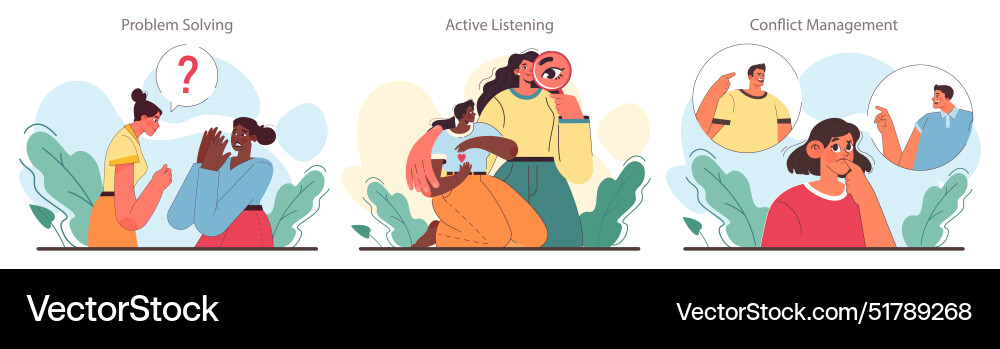 Soft skill development set conflict resolution Soft skill development set conflict resolution vector image