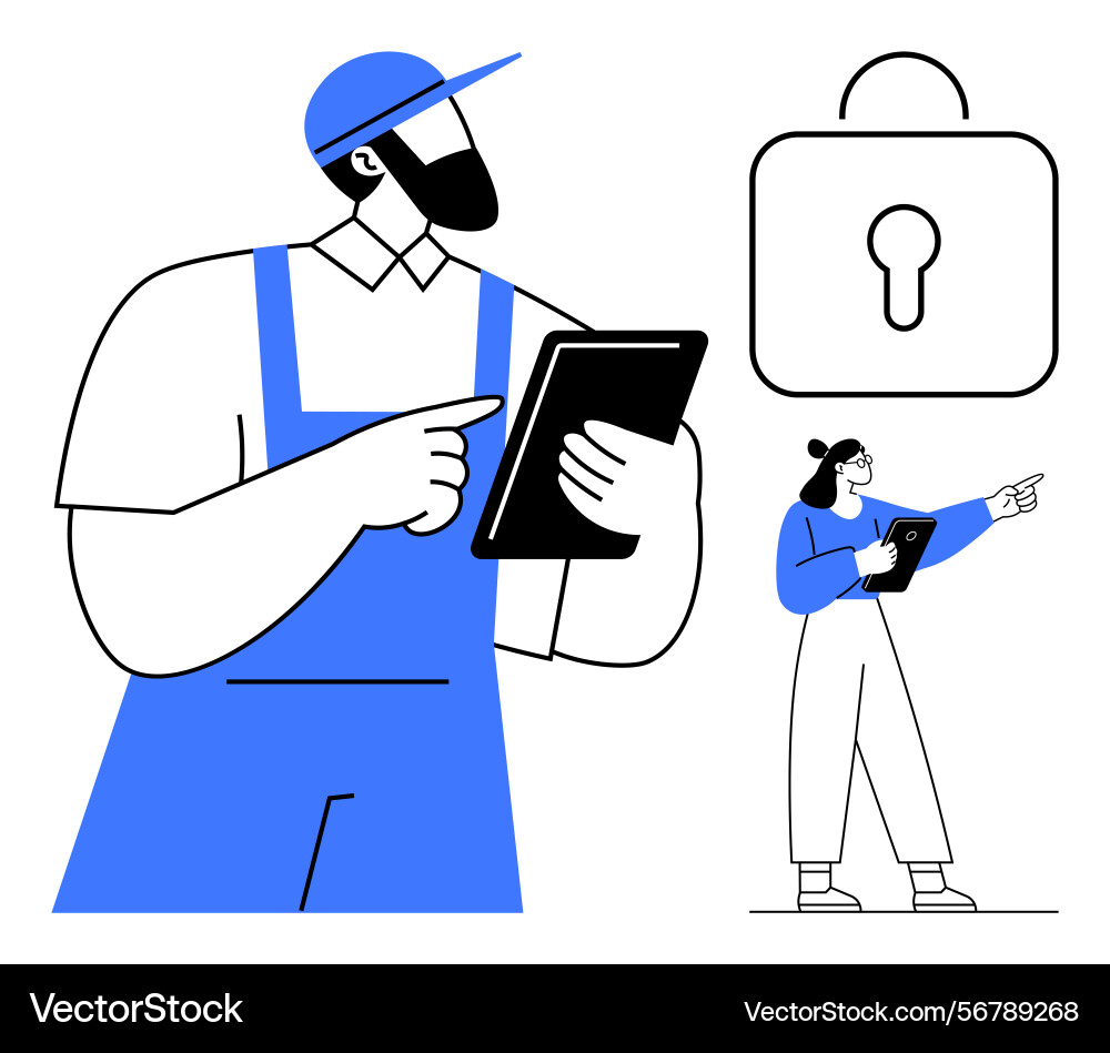 Workers using tablets for communication and data Vector Image