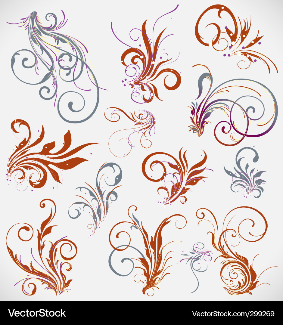 Floral Scroll Elements Vector Image