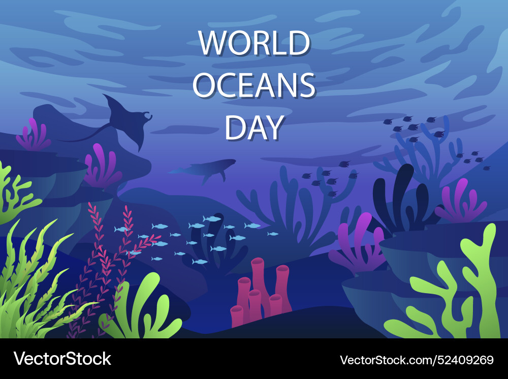 Gradient world oceans day background with ocean vector image