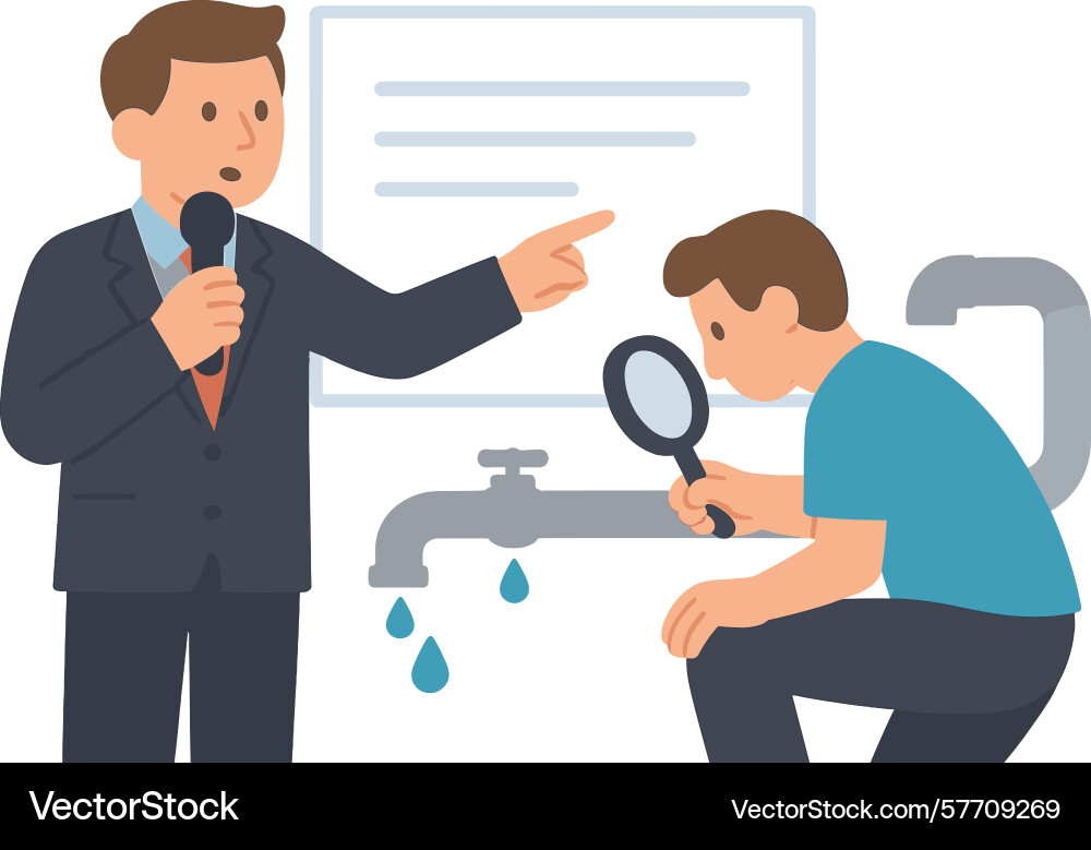 Man giving presentation while another inspects Man giving presentation while another inspects vector image