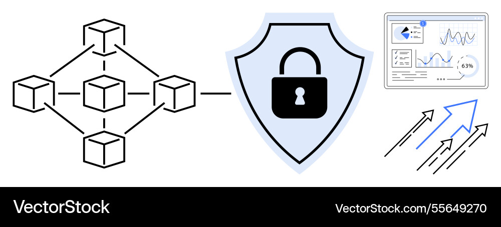 Blockchain network security shield with data Blockchain network security shield with data vector image