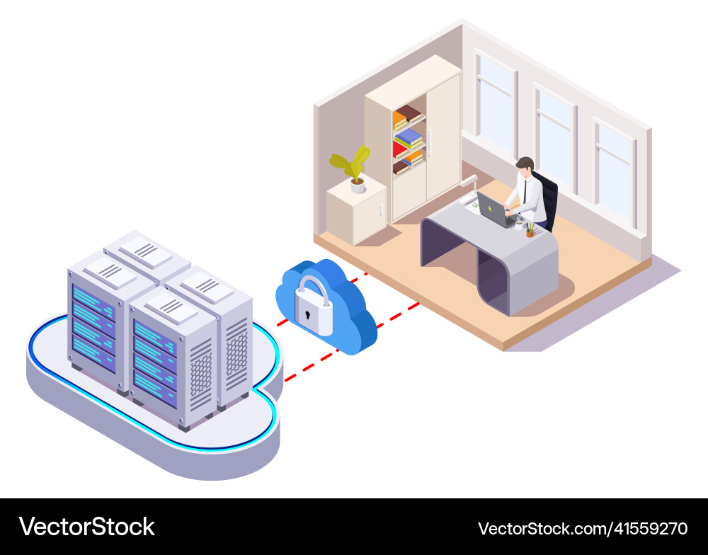 Man working on laptop using cloud system vector image