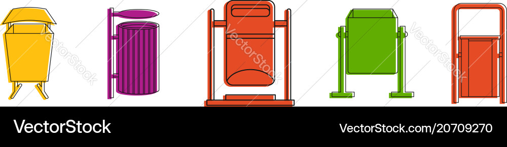 Park garbage can icon set color outline style Park garbage can icon set color outline style vector image