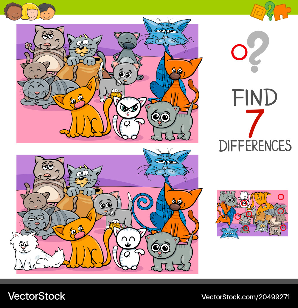 Cat Differences Game - Find 7 Differences vector image