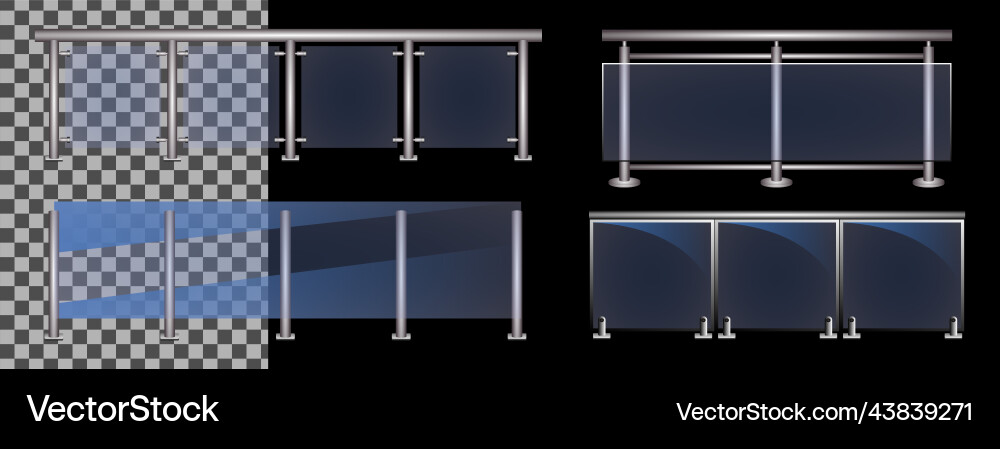 Glass railing set or fence with handrails Glass railing set or fence with handrails Vector Image