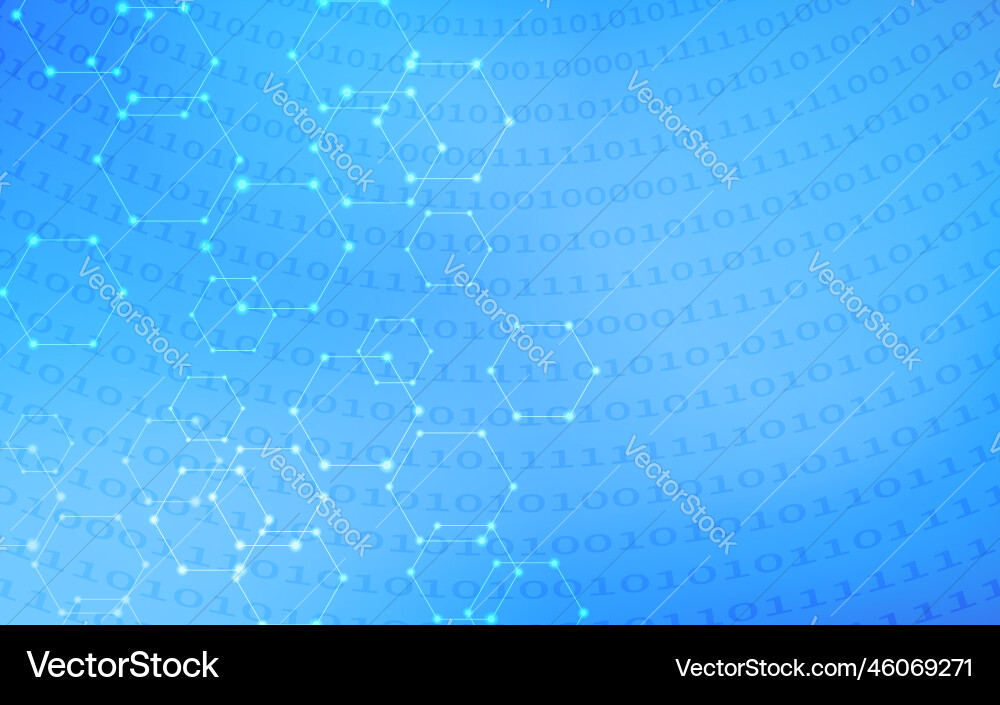 Glowing hexagons and binary code abstracts blue Glowing hexagons and binary code abstracts blue vector image