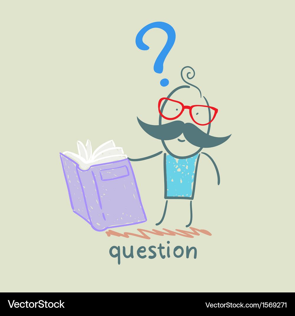 Man with a question mark reads the book Vector Image
