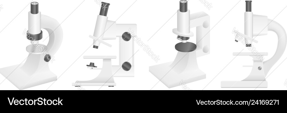 Microscope icons set realistic style Microscope icons set realistic style vector image