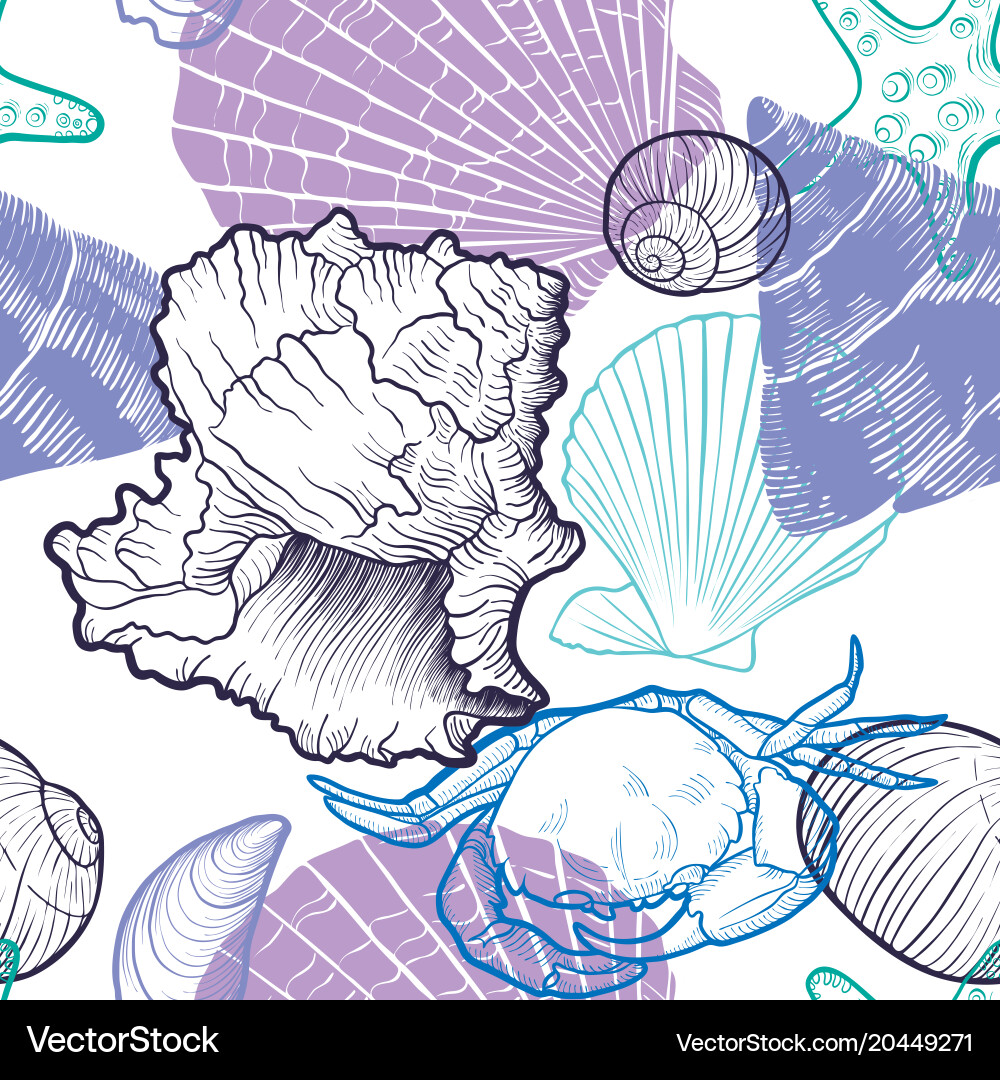 Seamless pattern with seashells vector image
