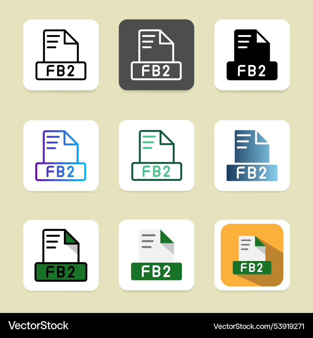 Set of fb2 file format icons suitable for apps vector image