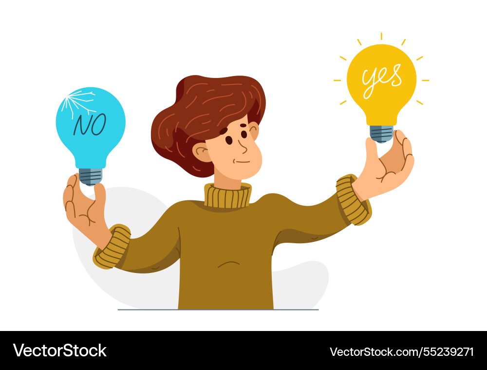 Young boy having a lot of ideas and choosing best Young boy having a lot of ideas and choosing best Vector Image