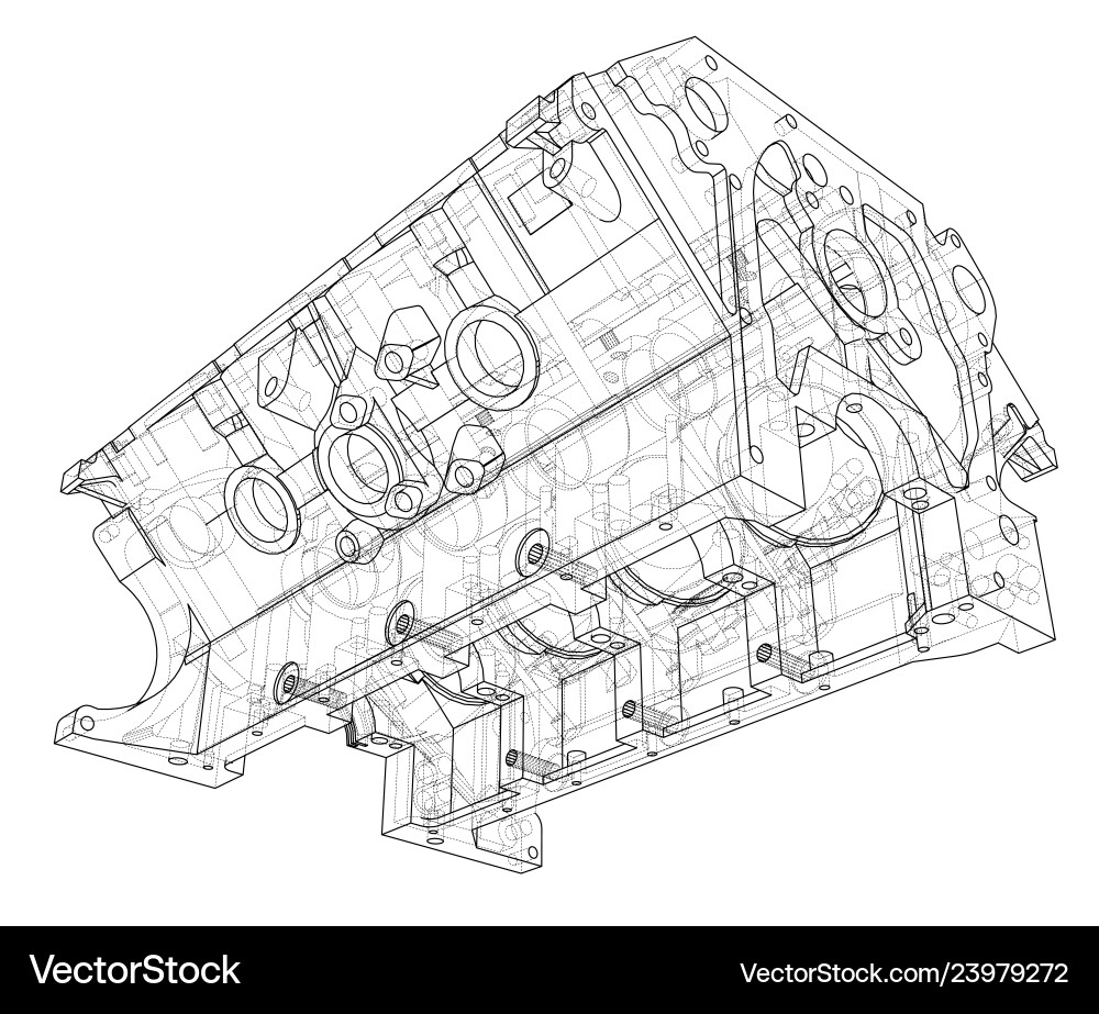 Engine block sketch rendering of 3d vector image