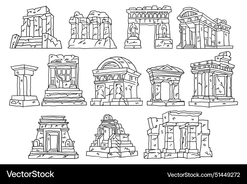Image is a set of twelve different architectural Image is a set of twelve different architectural Vector Image