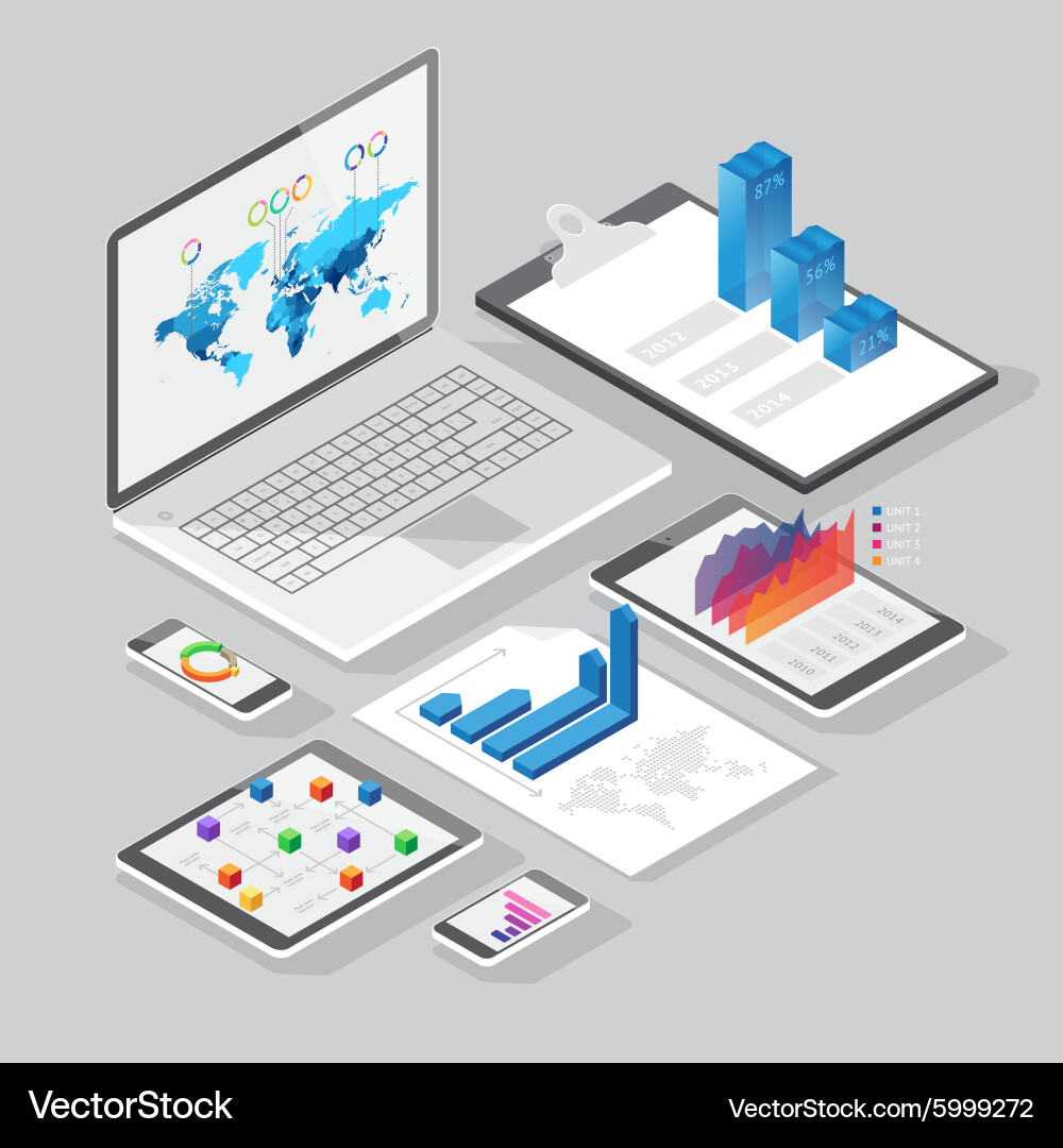 Isometric Data Charts & Elements Vector Image