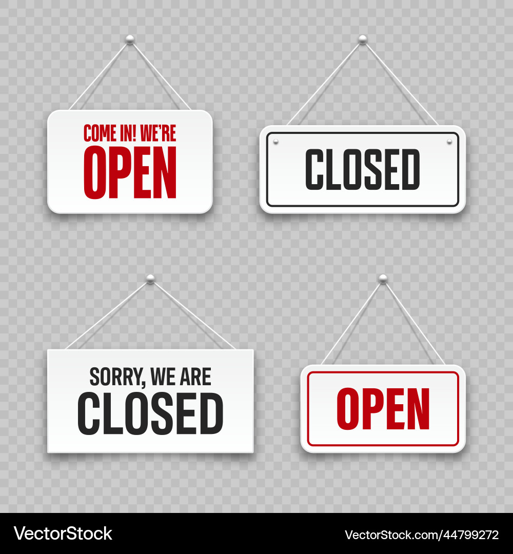 Realistic open or closed hanging signboards Vector Image