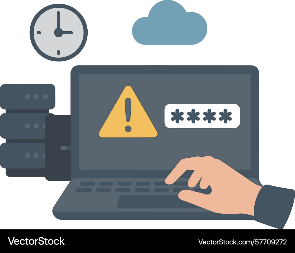 User typing password on laptop with server cloud User typing password on laptop with server cloud vector image