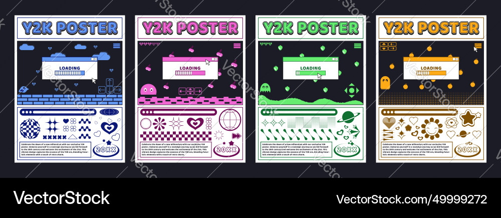 Y2k poster design with old computer video game Vector Image