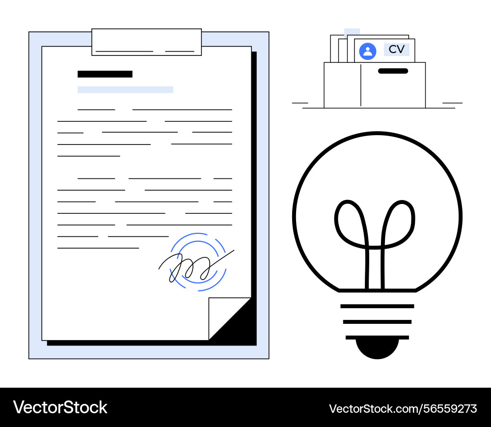 Document with signature filing system and light Document with signature filing system and light vector image