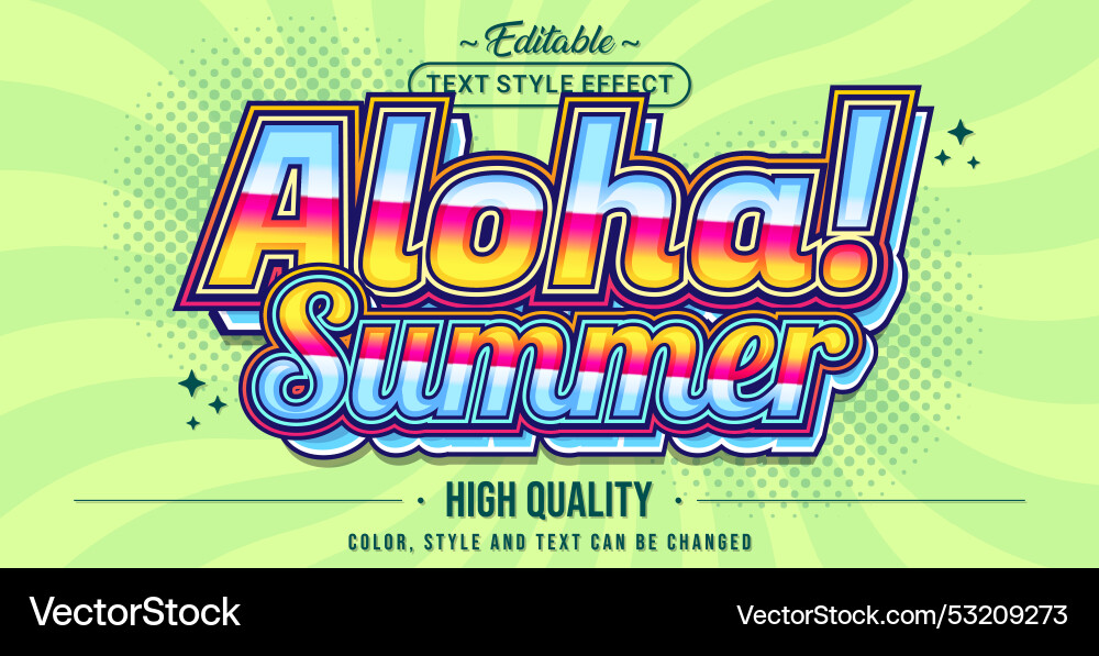 Editable text style effect - aloha summer Vector Image