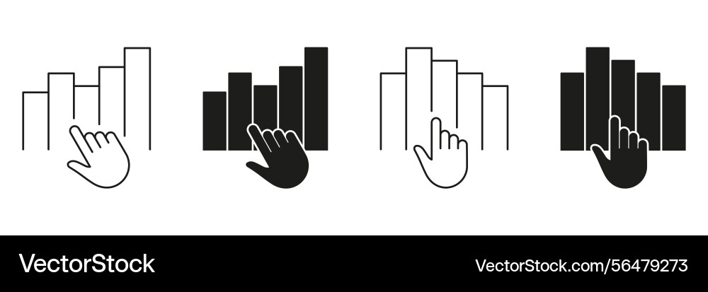 Hand interacting with bar chart line and solid vector image