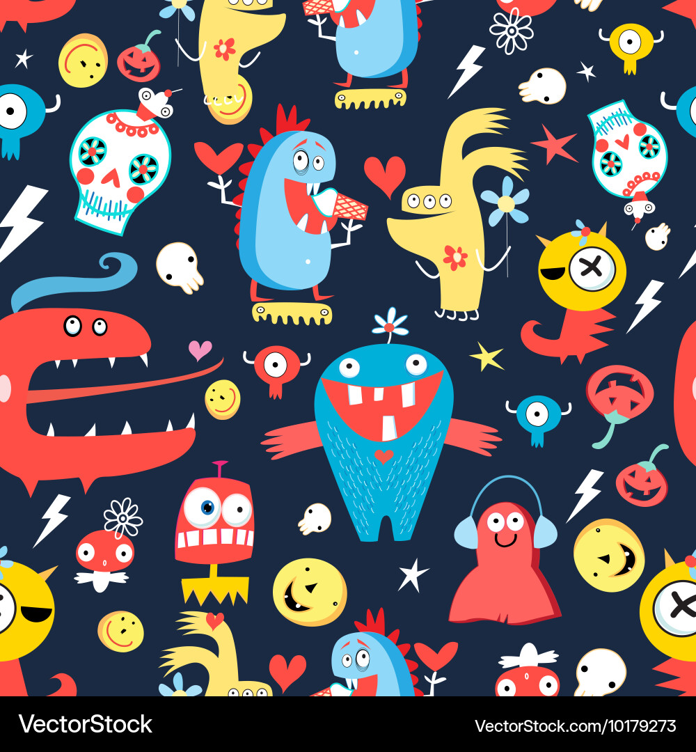 Seamless jolly pattern with monsters vector image