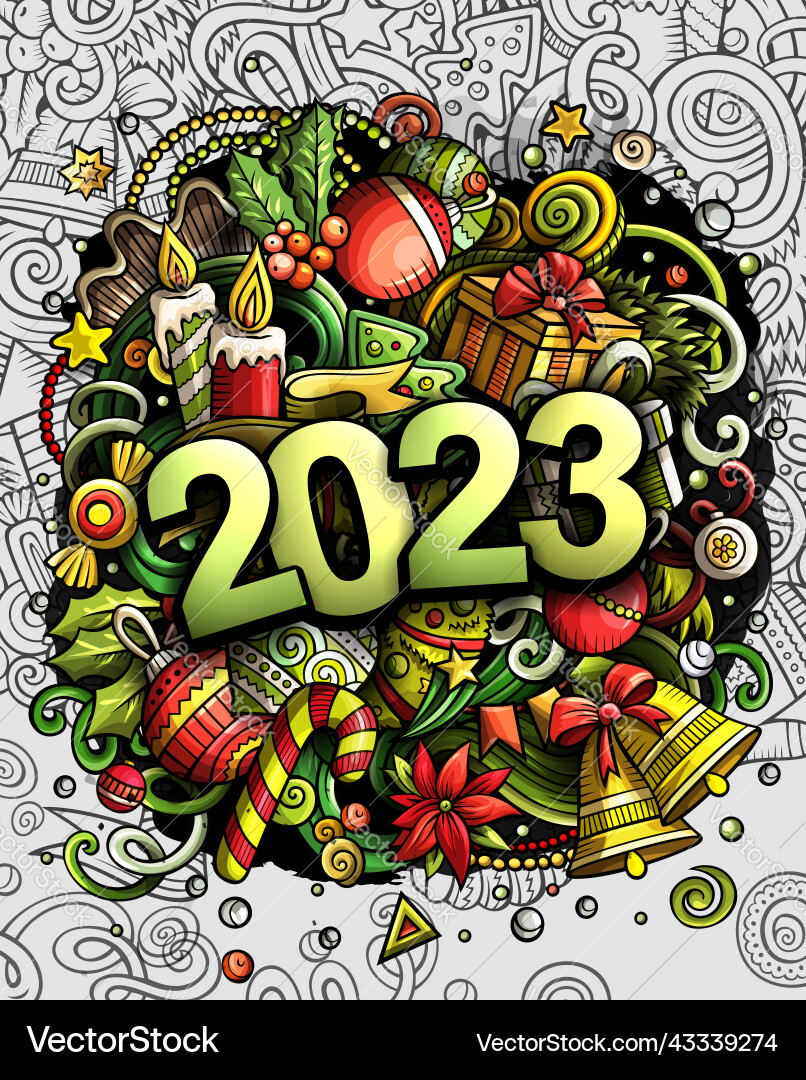 2023 doodles new year objects and elements poster 2023 doodles new year objects and elements poster vector image