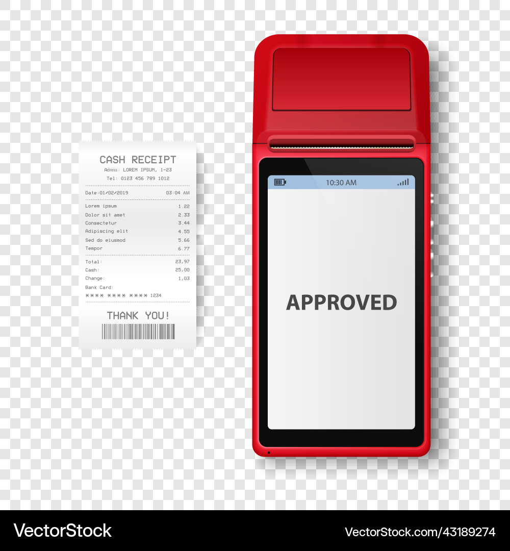 3d red nfc payment machine and paper check 3d red nfc payment machine and paper check vector image