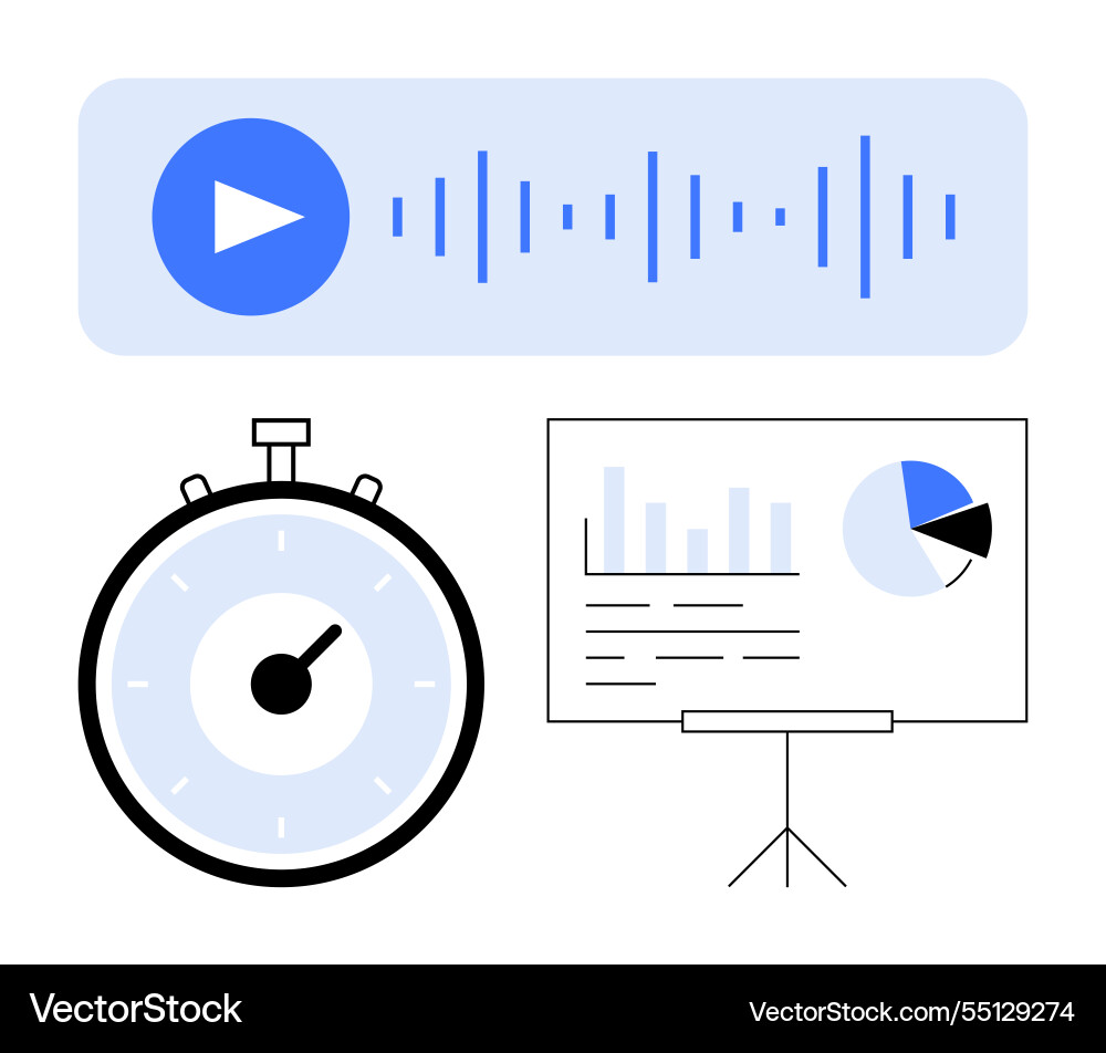 Audio playback stopwatch timer and data Vector Image