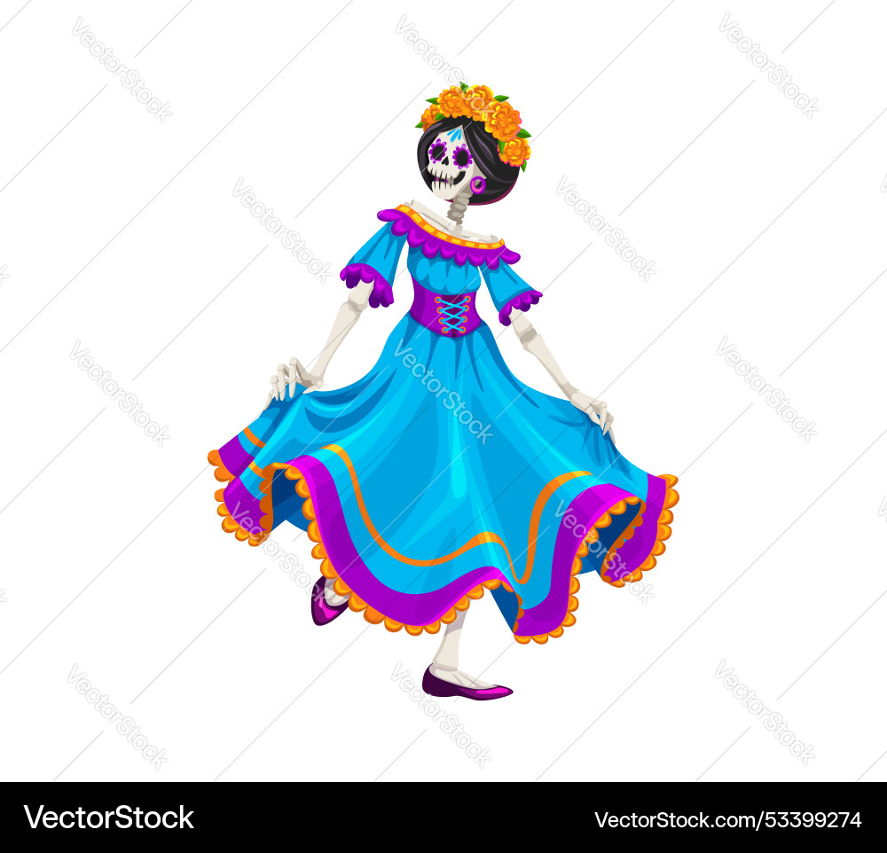 Cartoon mexican muertos catrin skeleton dance Cartoon mexican muertos catrin skeleton dance vektorbild