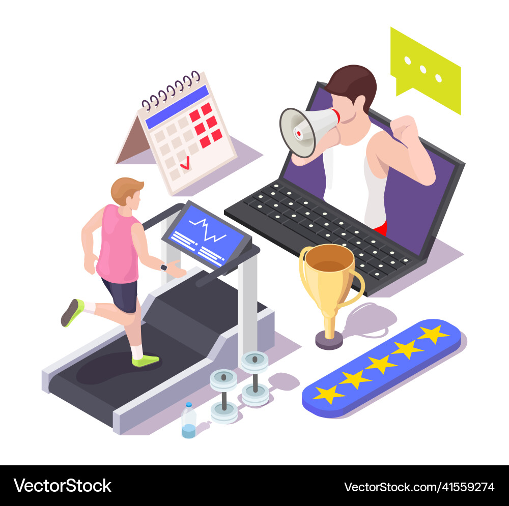 Man running on treadmill training with personal vector image
