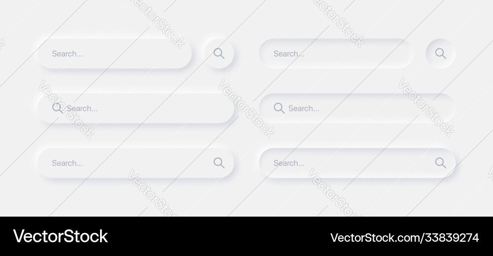 Neumorphic search bars light ui design elements Neumorphic search bars light ui design elements Vector Image